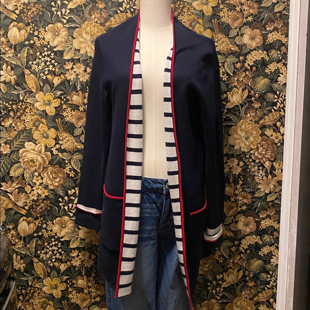 Talbots Cream and Navy Cardigan